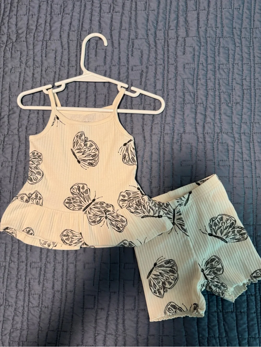 Carter's Cream Tank Top and Shorts Set with Black Butterfly Print
